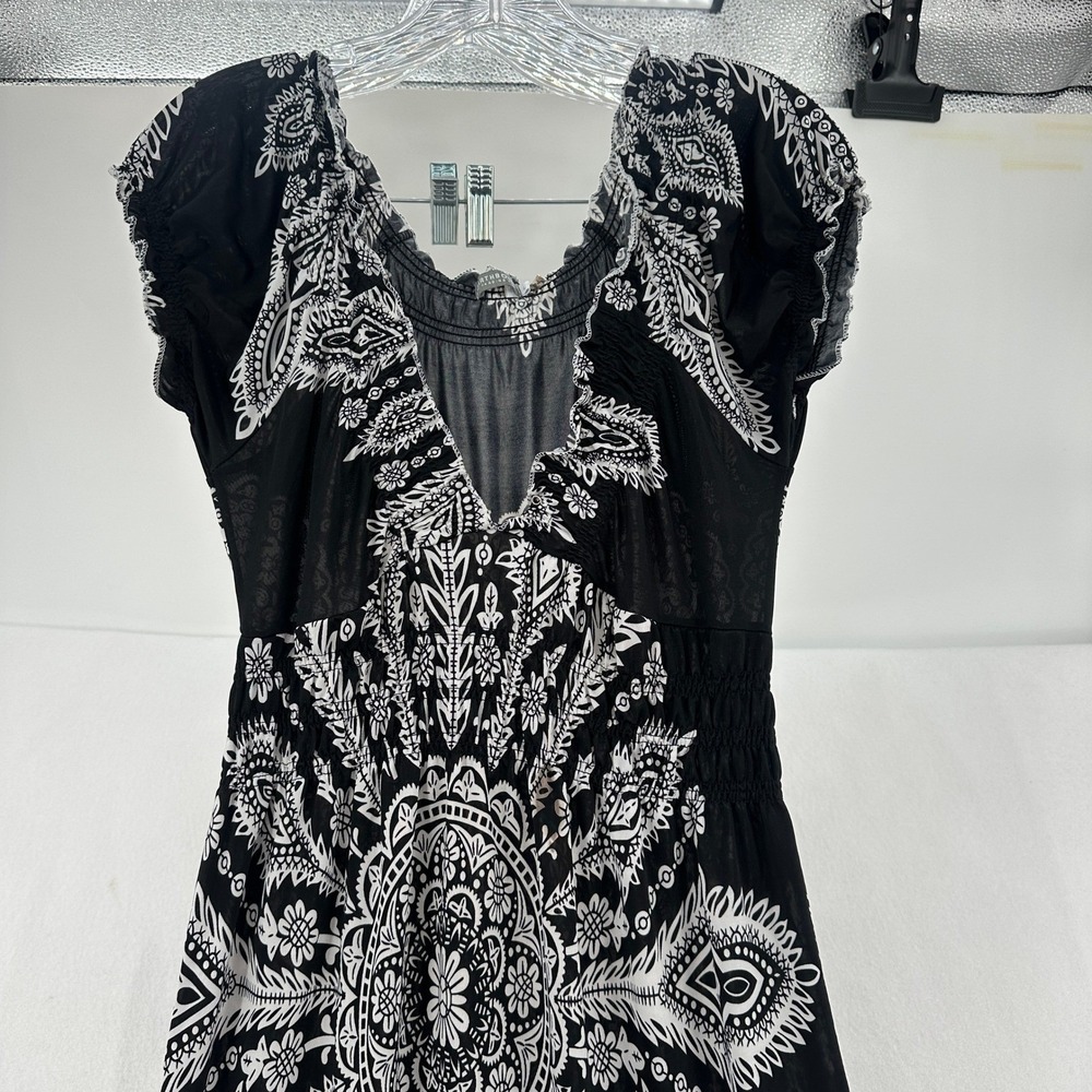 Earthbound Trading Co Black White Medallion Paisley Maxi Dress Large Boho Women - Picture 2 of 8